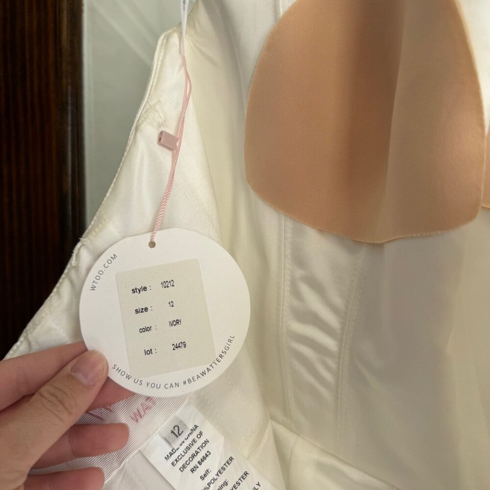 Wtoo White Satin Strapless A-Line Wedding Dress with Front Slit - Picture 11 of 11